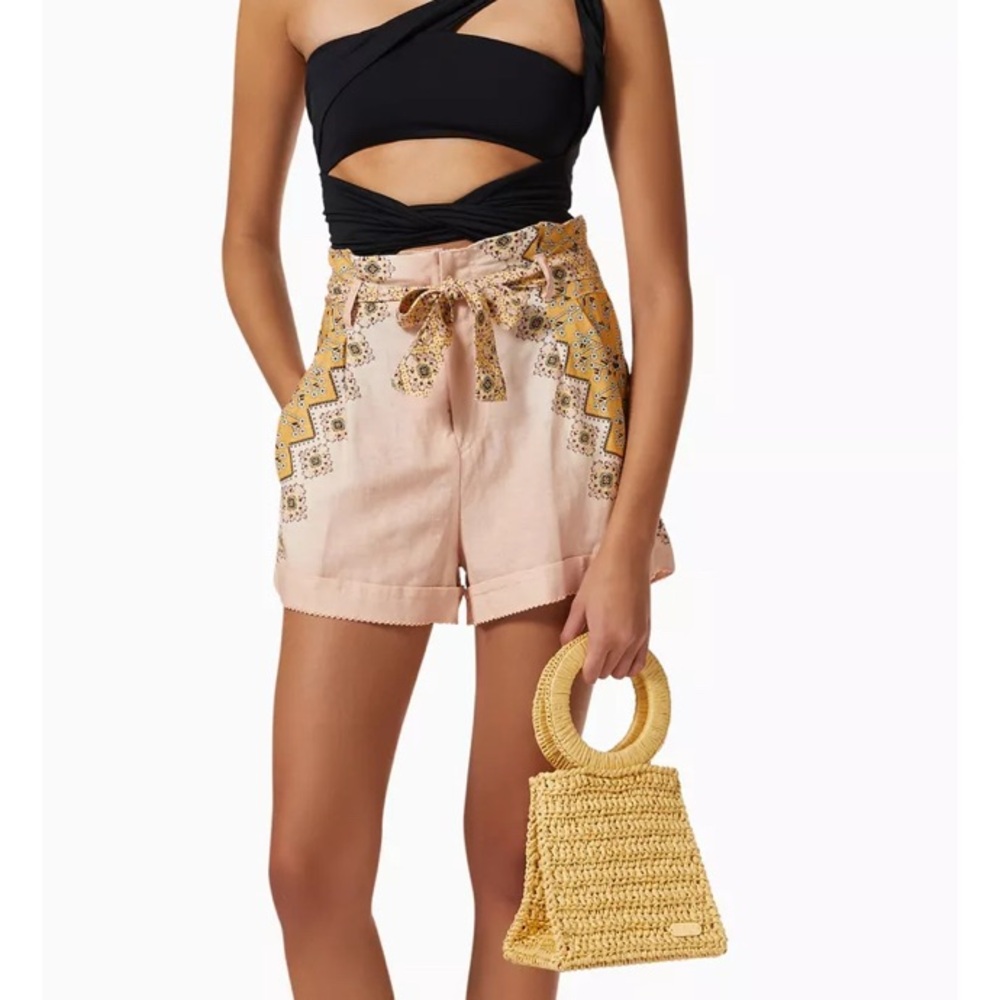 Agua Bendita Pink & Yellow Linen Blend High Waist Shorts – Size L - Picture 10 of 10